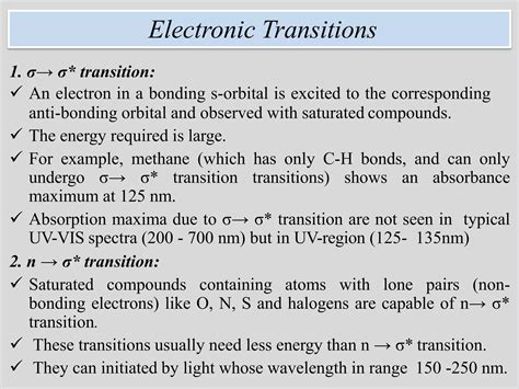 types of electronic transitions ppt|UV spectroscopy, Electronic transitions, law of UV  .